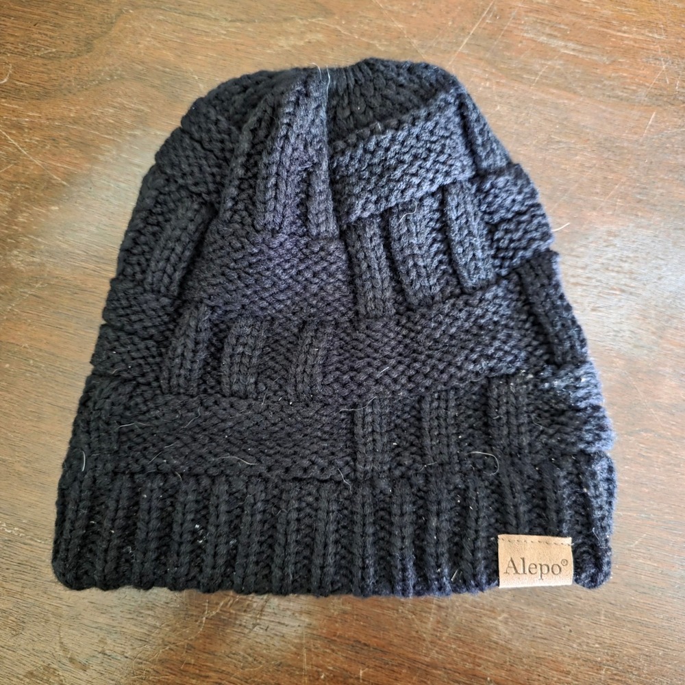 Alepo Kids Black Chunky Basket Weave Knit Beanie Hat Acrylic Winter Skull Cap